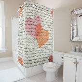 Rideaux De Douche Motif de cœur moderne avec fond de script (8) (En situation)