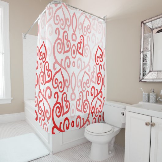 Rideaux De Douche Motif de coeur rouge et rose (En situation)