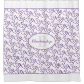 Rideaux De Douche Motif de coeur violet lié sur blanc (Devant)