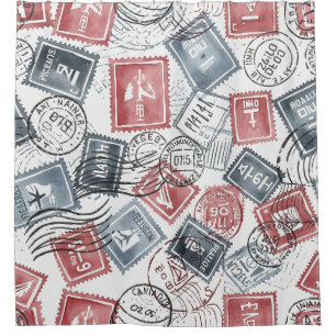 Rideaux De Douche Motif de collage de timbres-poste vintage (1)