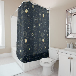 Rideaux De Douche Motif de constellation d'étoile d'or bleu minuit