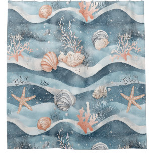 Rideaux De Douche Motif de corail étoile de mer Aqua Marine