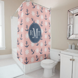 Rideaux De Douche Motif de corail nautique d'ancre et de roue de