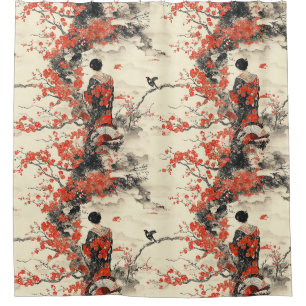 Rideaux De Douche Motif de couple de kimono romantique Sakura (2)