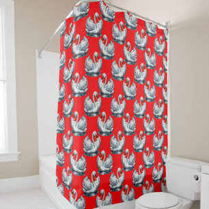 Rideaux De Douche Motif de cygnes sur fond rouge