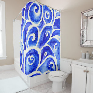Rideaux De Douche Motif de design Abstrait bleu et blanc