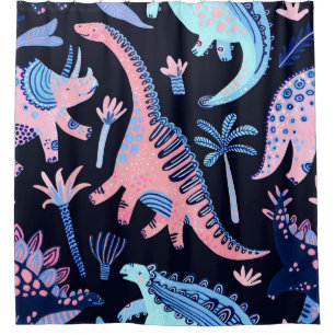 Rideaux De Douche Motif de dinosaures de bande dessinée mignon.