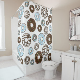 Rideaux De Douche Motif De Donuts, Donuts Bleus, Donuts Brown