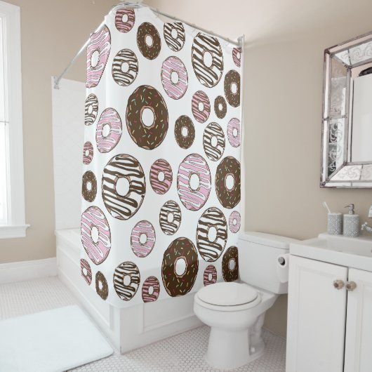 Rideaux De Douche Motif De Donuts, Donuts Roses, Donuts Brown (En situation)