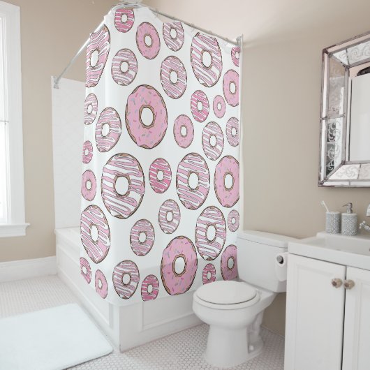Rideaux De Douche Motif De Donuts, Donuts Roses, Saupoudrages (En situation)