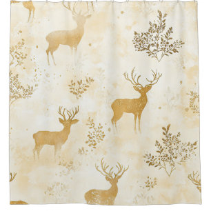 Rideaux De Douche Motif de faon et de fleurs vintage de la forêt (1)