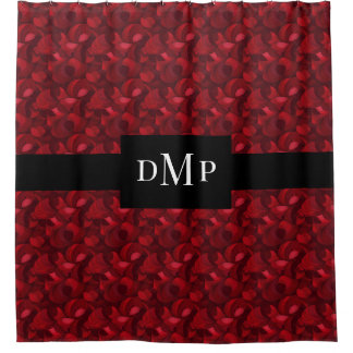 Rideaux De Douche Motif de feuille Abstraite rouge foncé Monogrammé