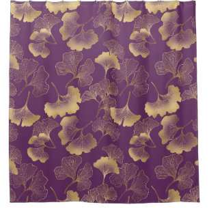 Rideaux De Douche Motif de feuille Art Déco Ginkgo or pourpre