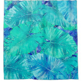 Rideaux De Douche Motif de feuille bleue tropicale (Devant)