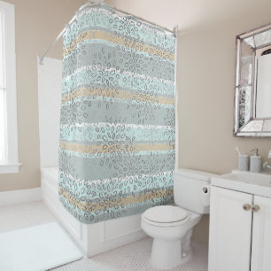 Rideaux De Douche Motif de feuille de blanc gris de rayures de Tan