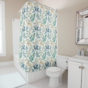 Rideaux De Douche Motif de feuille verte et jaune à l'aquarelle fraî
