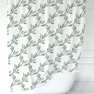 Rideaux De Douche Motif de feuilles botaniques vert olive