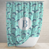 Rideaux De Douche Motif de Flamants roses Bleu Monogramme