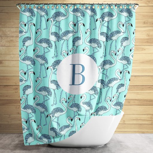 Rideaux De Douche Motif de Flamants roses Bleu Monogramme