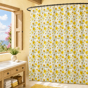 Rideaux De Douche Motif de fleur sauvage à l'aquarelle jaune