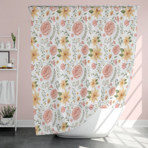 Rideaux De Douche Motif de Fleur sauvage Vintage rose élégant