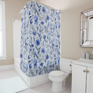 Rideaux De Douche Motif de fleurs bleues botaniques