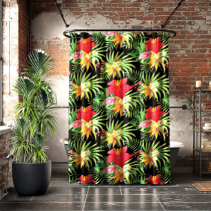 Rideaux De Douche Motif de fleurs colorées tropicales vibrant
