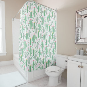 Rideaux De Douche Motif de fleurs de cactus succulentes vert brillan