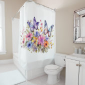 Rideaux De Douche Motif de fleurs de papillon (En situation)