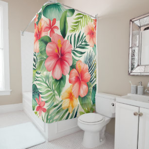 Rideaux De Douche Motif de fleurs d'hibiscus tropicaux