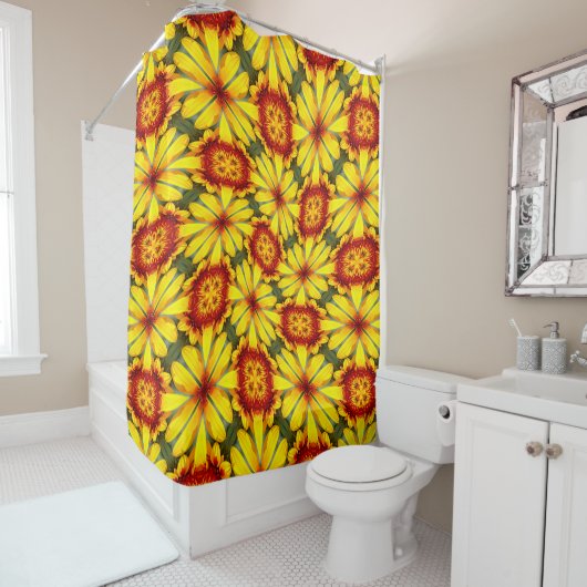 Rideaux De Douche Motif de fleurs d'or (En situation)