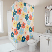 Rideaux De Douche Motif de fleurs hippie rétro coloré (En situation)