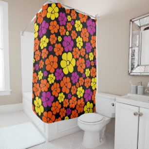 Rideaux De Douche Motif de fleurs - Noir, Rose, Orange et Jaune