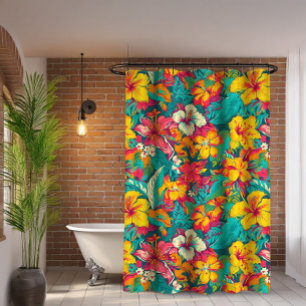 Rideaux De Douche Motif de fleurs tropicales colorées