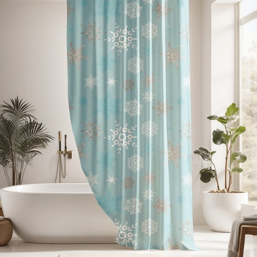 Rideaux De Douche Motif de flocon de neige bleu hiver