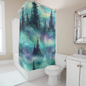 Rideaux De Douche Motif de forêt aurorale rustique (En situation)