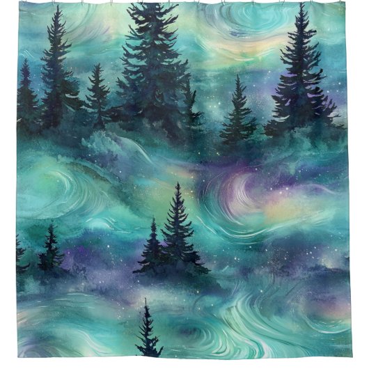 Rideaux De Douche Motif de forêt aurorale rustique (Devant)