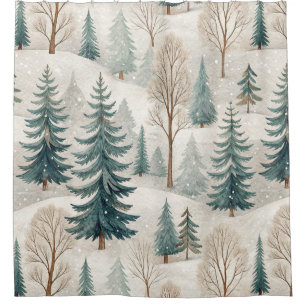 Rideaux De Douche Motif de forêt enneigée – Paysage hivernal paisibl