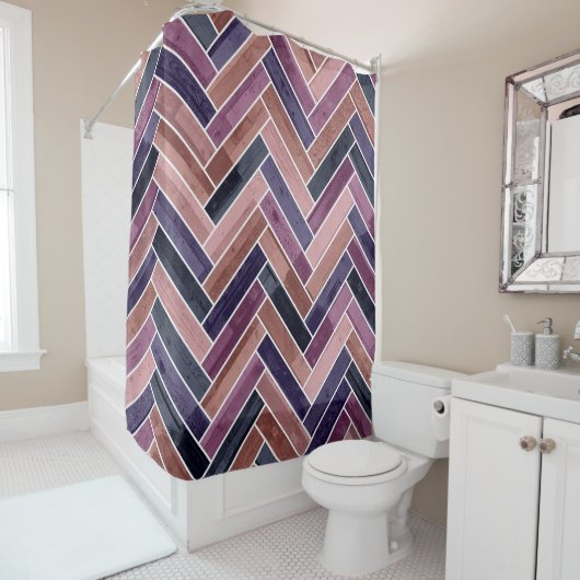 Rideaux De Douche Motif de Herringbone pourpre (En situation)