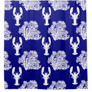 Rideaux De Douche Motif de homard blanc bleu côtier