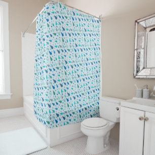 Rideaux De Douche Motif de jour pluvieux avec gouttes bleues