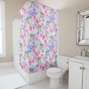 Rideaux De Douche Motif de licornes et de roses