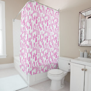 Rideaux De Douche Motif de lignes arrondies rose vif sur encre blanc