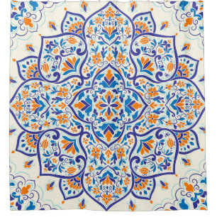 Rideaux De Douche Motif de luxe Orange Blue Ornament