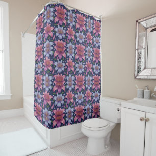 Rideaux De Douche Motif de lys avec fleurs roses et bleues