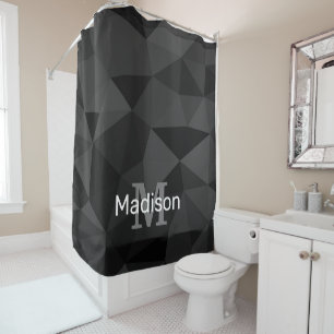 Rideaux De Douche Motif de maillage géométrique noir gris foncé Mono