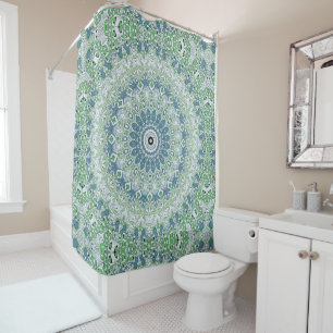 Rideaux De Douche Motif de mandala côtier bleu et vert de mer