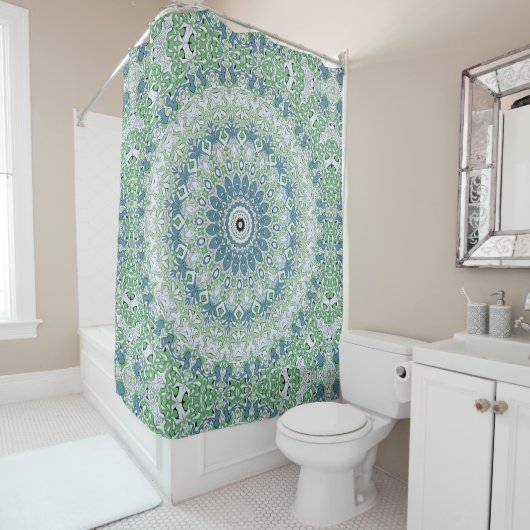 Rideaux De Douche Motif de mandala côtier bleu et vert de mer (En situation)