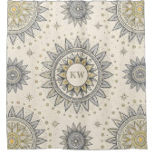 Rideaux De Douche Motif de mandala gris or monogramme (Devant)