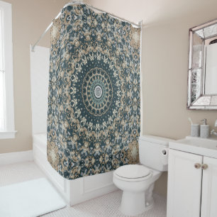 Rideaux De Douche Motif de mandala sarcelle et beige